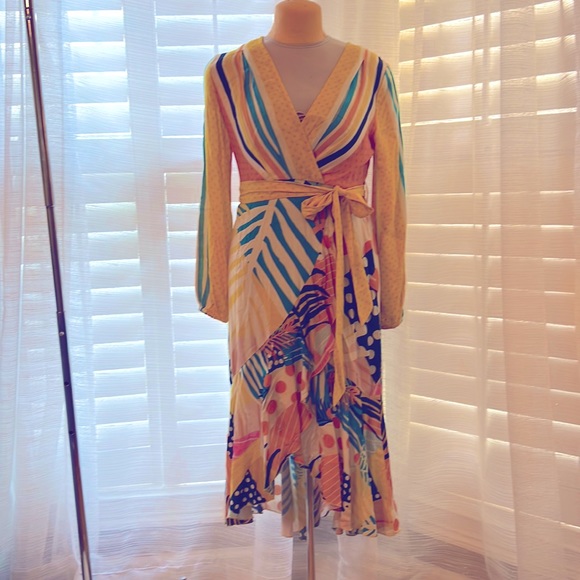 Anthropologie Misty Maxi Asymmetric Dress Multicolor Abstract Print Size Small - Picture 3 of 7